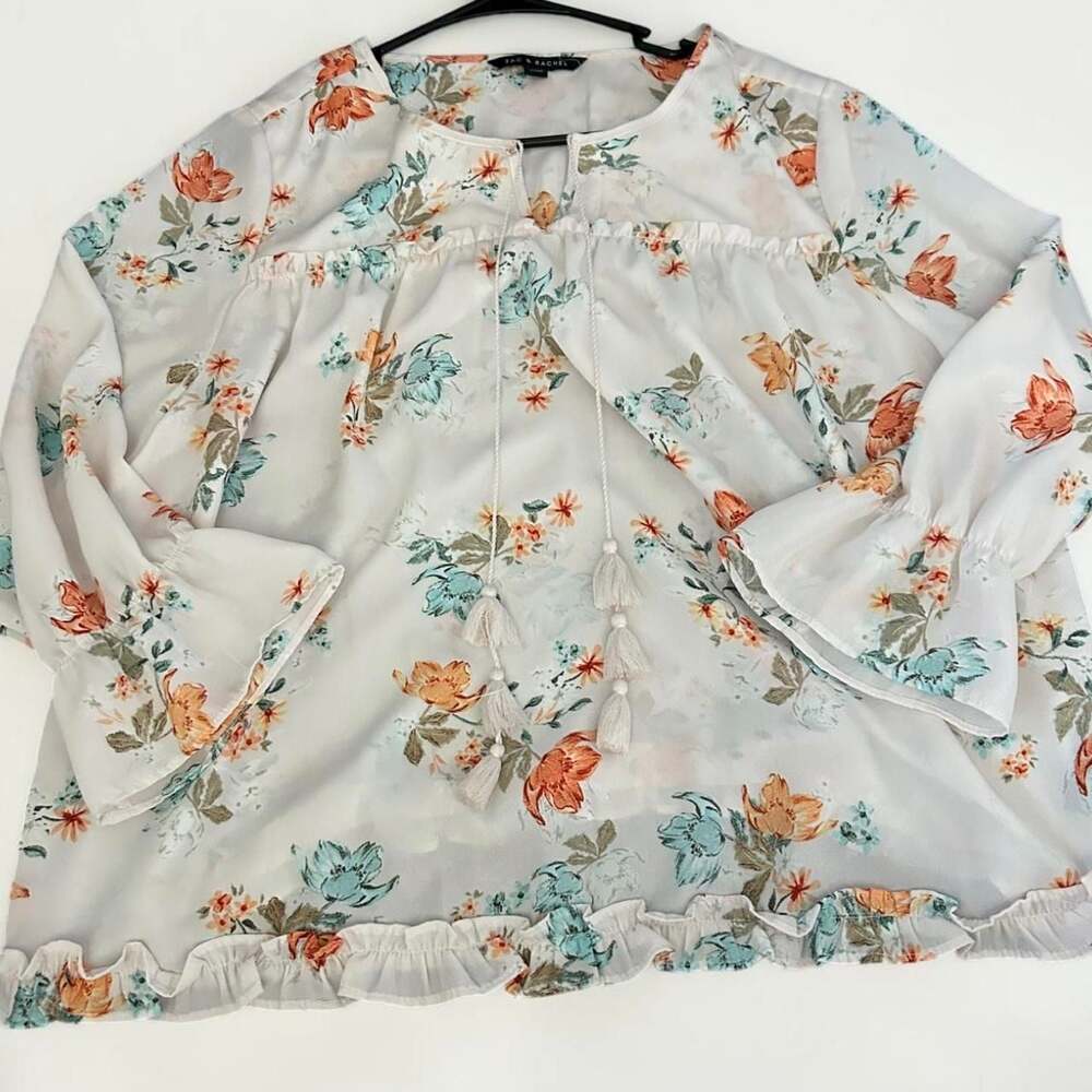 Zac & Rachel Floral Boho Peasant Blouse, Size L